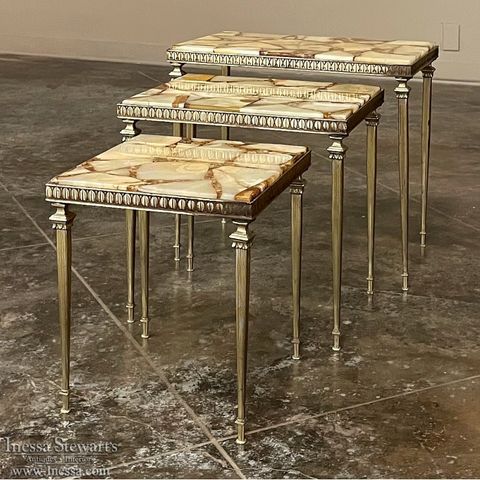 A Deep Dive into the Craftsmanship of Bronze and Beige Marble Nesting Tables